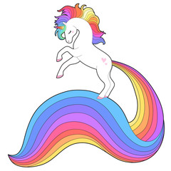 Unicorn head with rainbow hair. Cute white unicorn head with rainbow hair