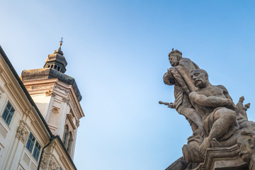 Fototapeta na wymiar Historical statues near Jesuit College in Kutna Hora, Czech Republic, Europe.