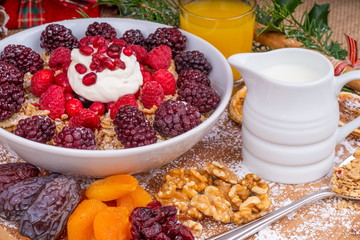 Festive Breakfast Cereal with Fruit and Yogurt.  Festive Breakfast Cereal with Fruit and Yogurt.