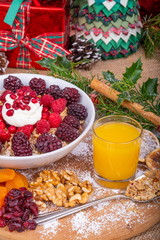 Festive Breakfast Cereal with Fruit and Yogurt.  Festive Breakfast Cereal with Fruit and Yogurt.