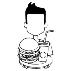 man with delicious burger and soda