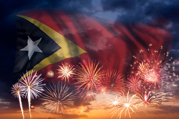 Fireworks and flag of East Timor