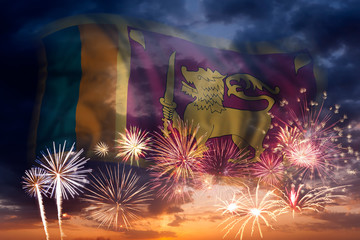 Fireworks and flag of Sri  Lanka