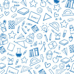 Hand drawn vector illustration - Back to school background. Sketch design elements. Education, study, teacher, school supplies. Perfect for notebook, presentations, web, bunners, advertising