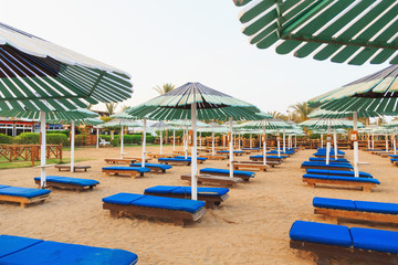 sunbeds and umbrellas on the sandy beach