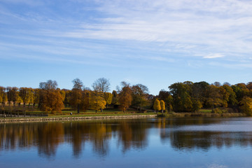 Beautiful autumn day in Frederiksbork park, Hilleroed, Denmark