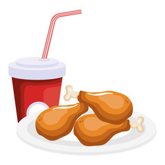 dish with chicken thighs and soda