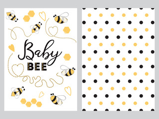 NewBorn banner design text Baby bee decorated bee heart honey sweet Plka Dot background set