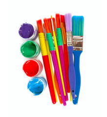 colorful paintbrushes and paint isolated on white