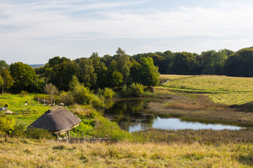 Old viking houses in museum in Lejre, Denmark