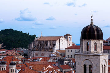 Fototapeta na wymiar Tower and a Church in Old Town of Dubrovnik, Croatia