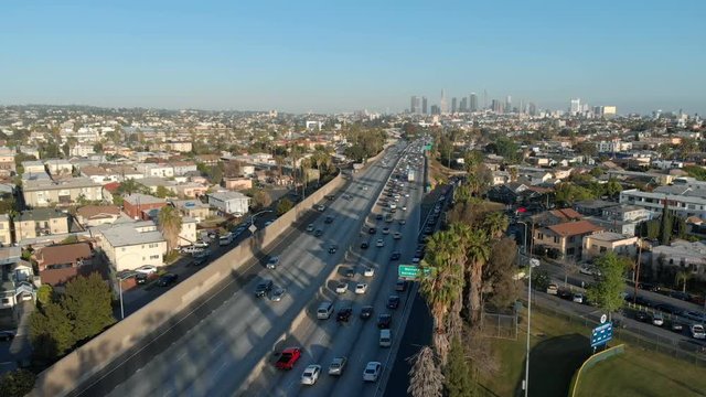 Aerial Shot of Los Angeles and Hollwood Freeway at Melrose Ave