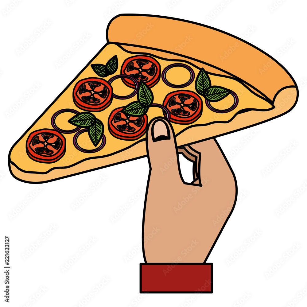 Poster hand with italian pizza portion