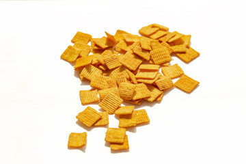 Spicy wheat chips, isolated on a white background. Chinese chips, appetizers.