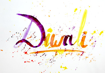 diwali lettering word illustration watercolor