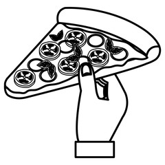 hand with italian pizza portion