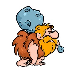 Troglodyte caveman wild hunter baton cartoon illustration isolated image
