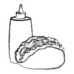 delicious mexican taco with sauce bottle