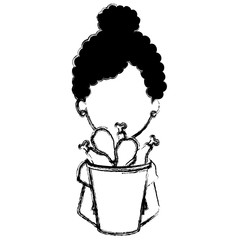 woman with chicken thighs in pot