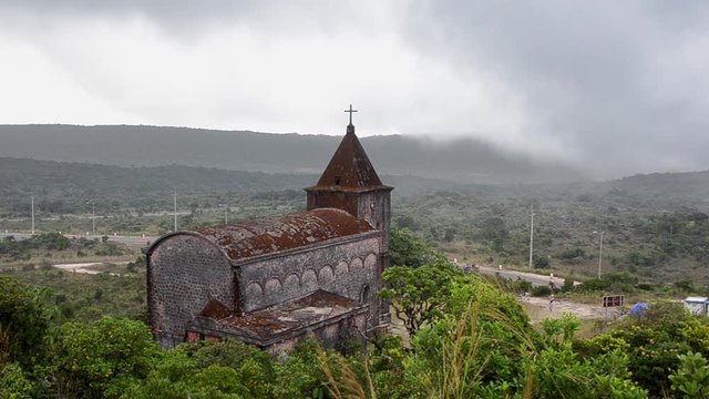 Abandoned christian church on top of Bokor mountain in Preah Monivong national park, Kampot, Cambodia