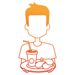 man eating chicken thighs and soda