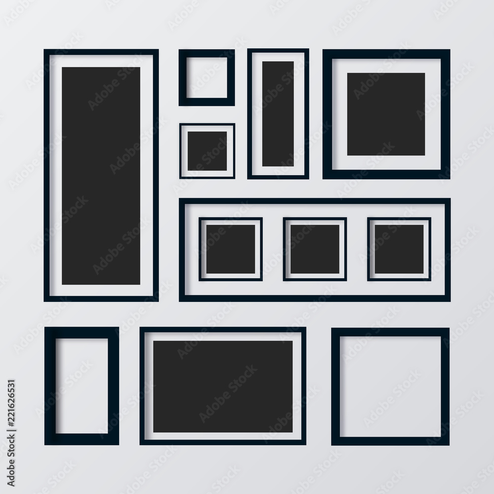 Poster set frames. photo art gallery. picture frame – vector