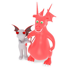 a devil is presenting his dragon