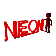a red neon character with NEON letters
