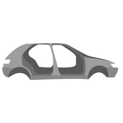 Bare Car body with no parts and doors. Car in junkyard. Old rusty body of car. Vector illustration
