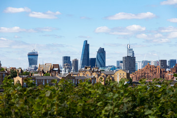 London's financial district as seen from Canary Wharf.  14th July 2014.