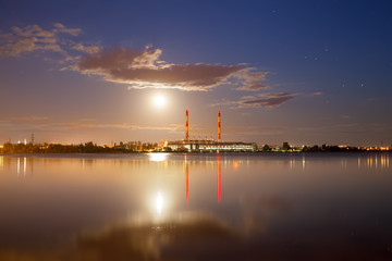 Fototapeta na wymiar Lunar night over thermal power station. Voronezh