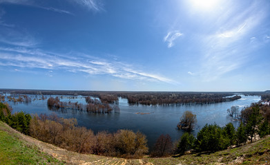 Voronezh river during flood. Panoramic view. Ramon, Voronezh region, Russia.