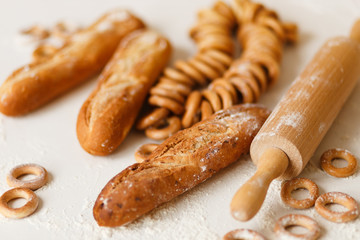 Baked goods on the table. Close up.
