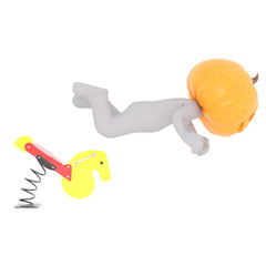 on a playground equipment on the playground with a pumpkin mask