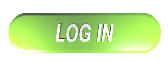 Green rounded rectangle push button to LOG IN - 3D rendering