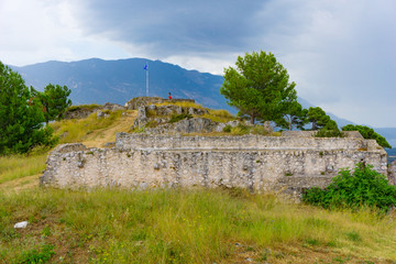 Fototapeta premium Castle of saint George in Kefalonia, Greece. The castle was built on a hiltop by Byzantine Emperors in the 12th century. The Venetians gave its final form in the 16th century