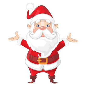 Cute Santa Claus with bag - front view cartoon style