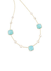 Fototapeta na wymiar Blue topaz aquamarine diamond necklace with chain isolated on white