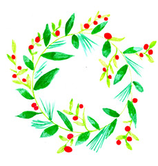 Handpainted watercolor christmas wreath