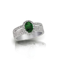 green emerald fashion engagement diamond ring band isolated on white
