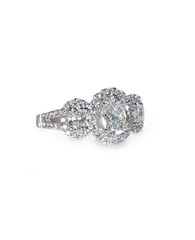 Oval three stone halo Diamond Wedding engagement ring band on a white background