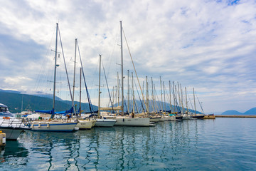 Fototapeta na wymiar Port of Sami with sailing boats in Kefalonia, Greece