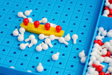 Close up of downed ship from the board game sea battle