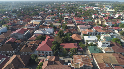 Historic colonial town in Spanish style Vigan, Philippines, Luzon. Aerial view of Historic buildings in Vigan city, Unesko world heritage site. Travel concept.