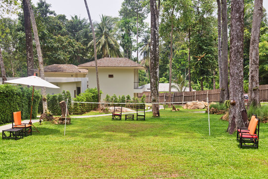  Wide-angle frontal view of a cozy badminton playground