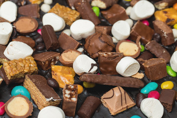 Chocolate cake candy bar closeup