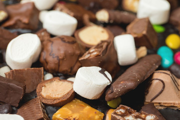 Chocolate cake candy bar closeup