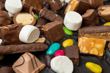 Chocolate cake candy bar closeup
