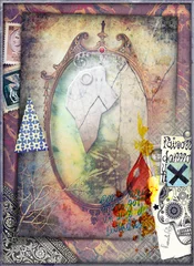 Poster Magische en betoverde spiegel met graffiti en schedel © Rosario Rizzo