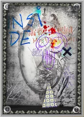 Poster Ouderwetse achtergrond met graffiti, achtervolgde spiegel en schedel © Rosario Rizzo